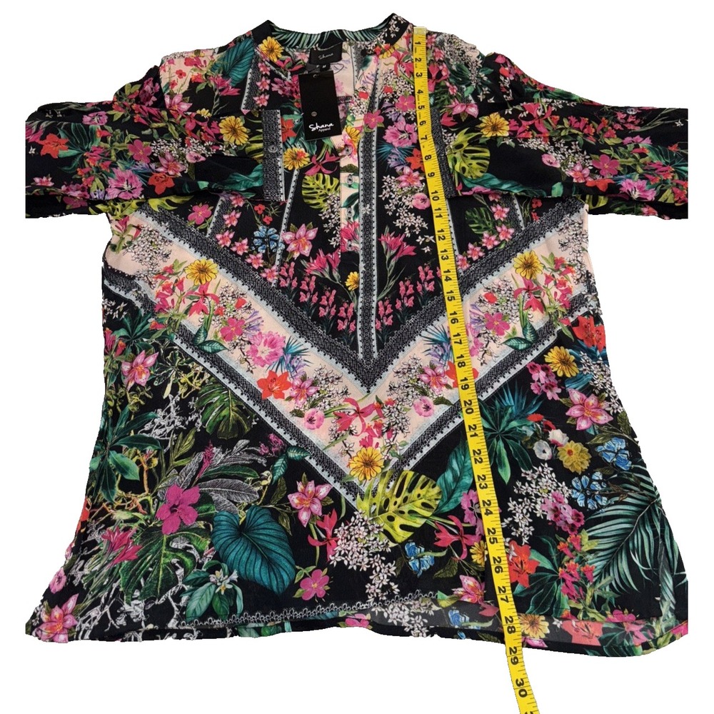 NEW Shana Apparel Floral Tunic Size M Multi Color Long Sleeve Button Boho Hippie - Picture 5 of 12